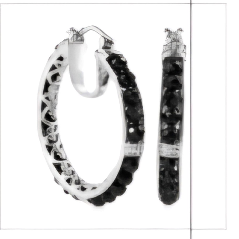 Karis Thai Black Spinel Inside Out Hoop Earrings In Platinum Bond